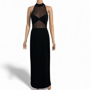 Niteline Vintage 90s  Black Cut Out Mesh Halter Long Formal Maxi Dress 6‎